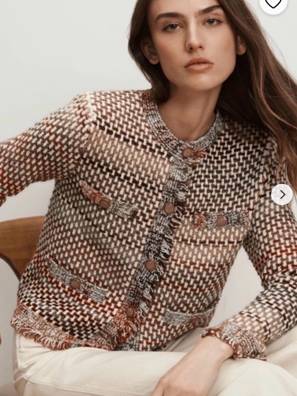 Veronica Beard Brown Multi Houndstooth Fringe Cardigan